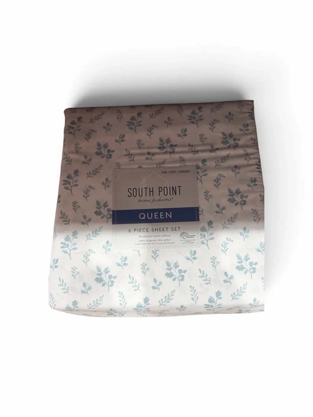 South Point Queen 6-Piece Sheet Set in Soft Blue Floral on Cream